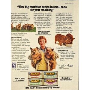 KAL KAN "Big Nutrition in Small Cans for Small Dogs" Terriers Vtg Print Ad 1986